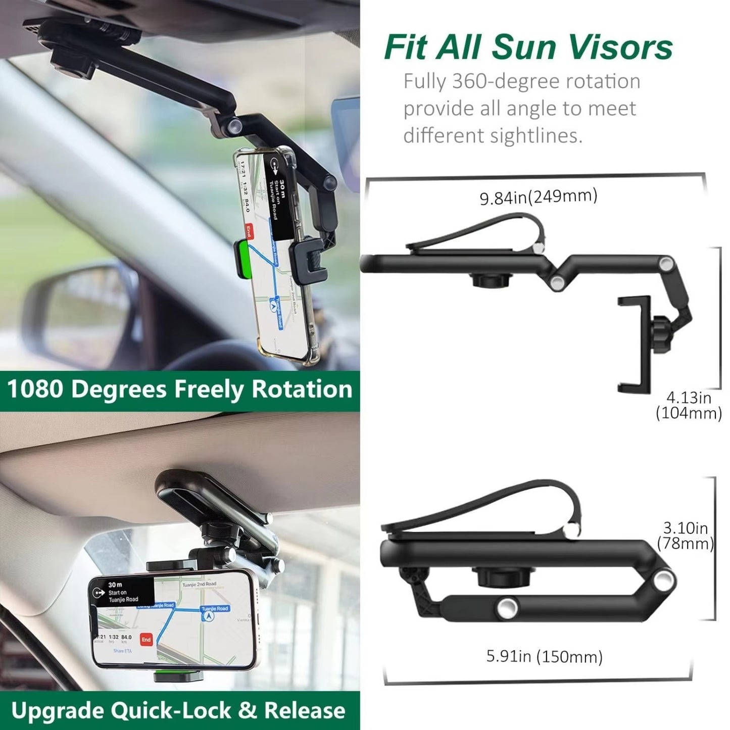 Car Phone Holder, Multifunctional 1080° Rotatable and Foldable