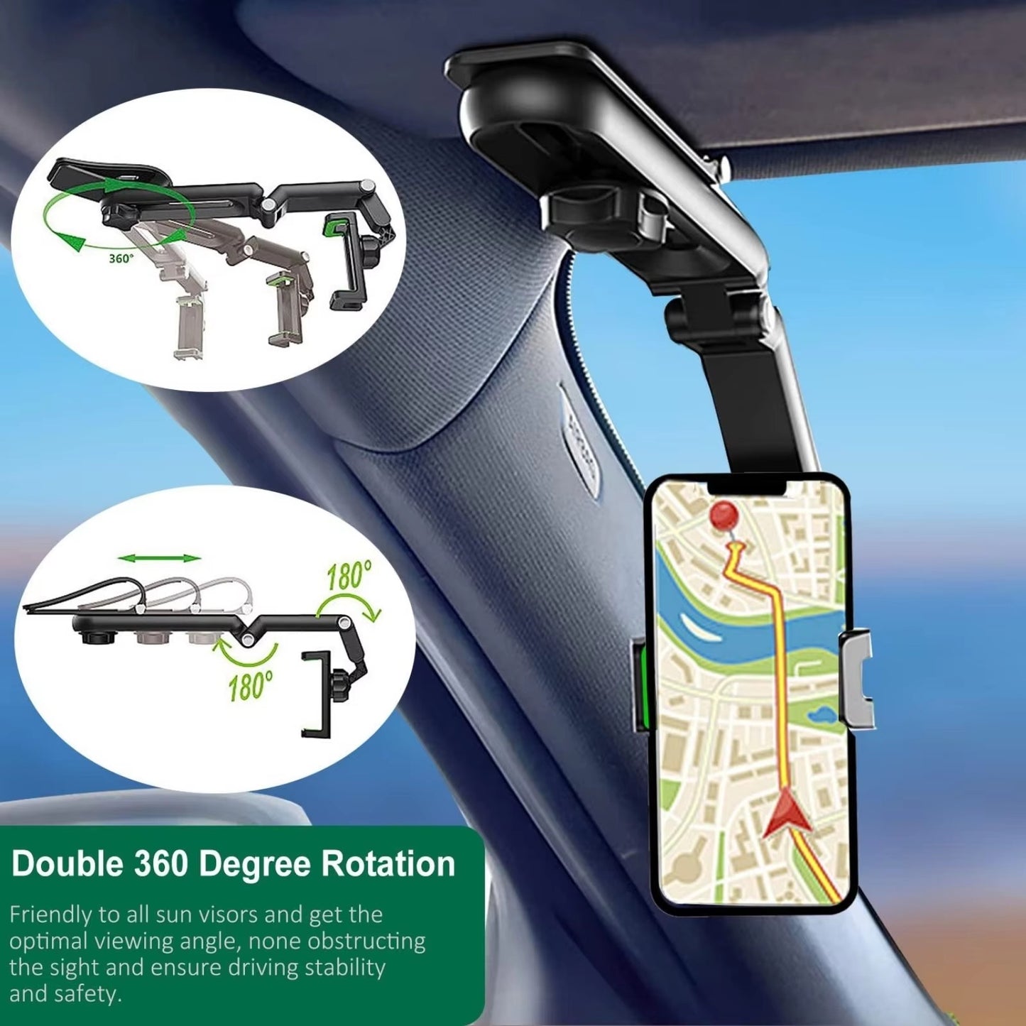 Car Phone Holder, Multifunctional 1080° Rotatable and Foldable