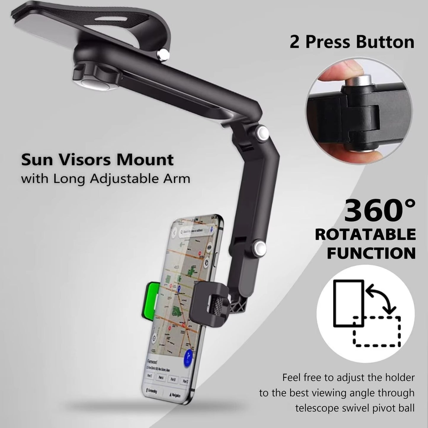 Car Phone Holder, Multifunctional 1080° Rotatable and Foldable